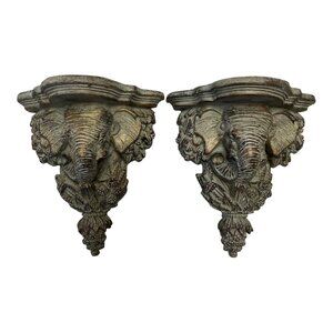 Set of 2 Kirkland's Elephant Wall Shelves – Ornate Safari Theme Sconces Jungle D